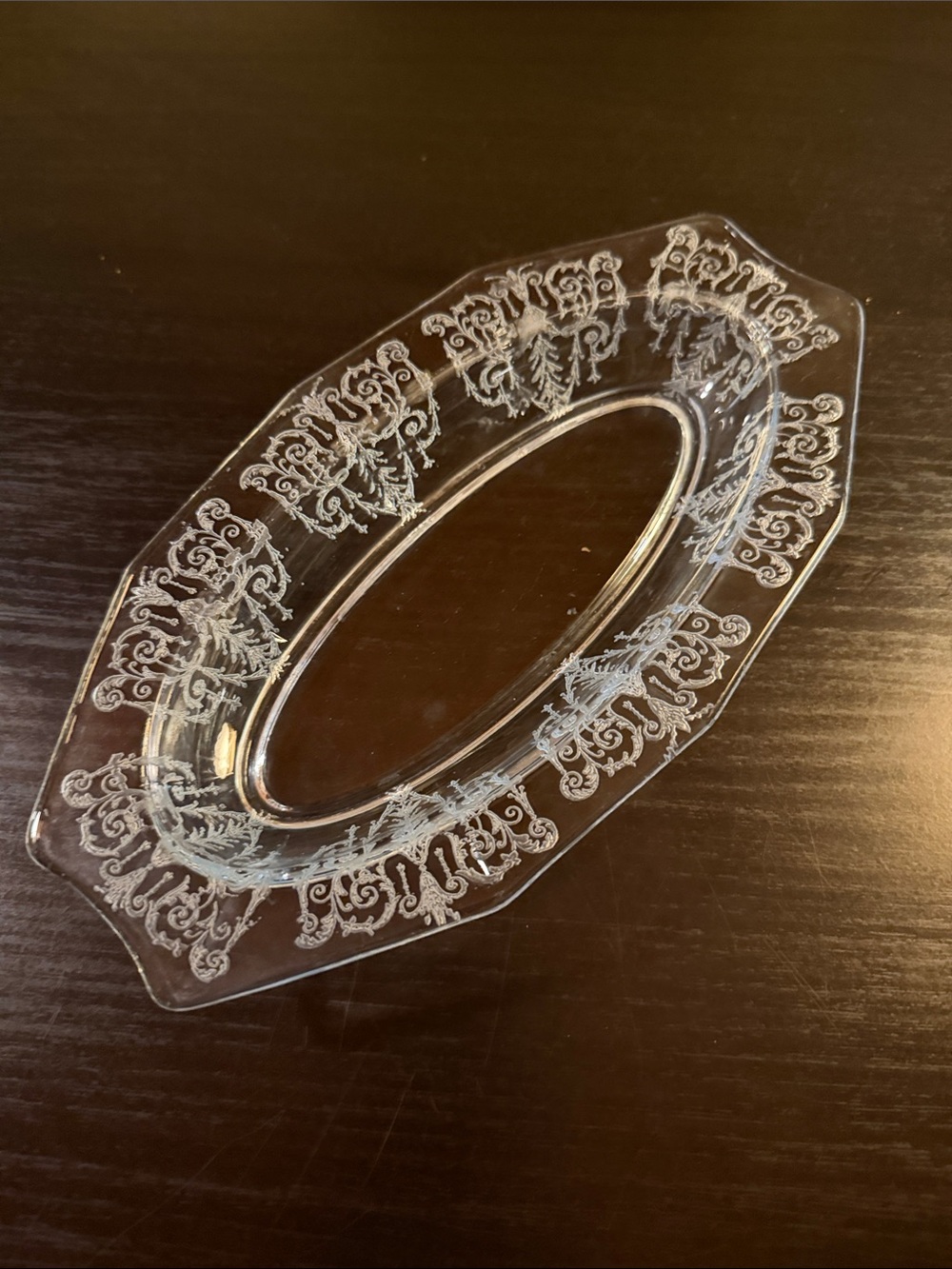 Vintage Cambridge Cleo Willow Blue   Etched Glass Relish Dish